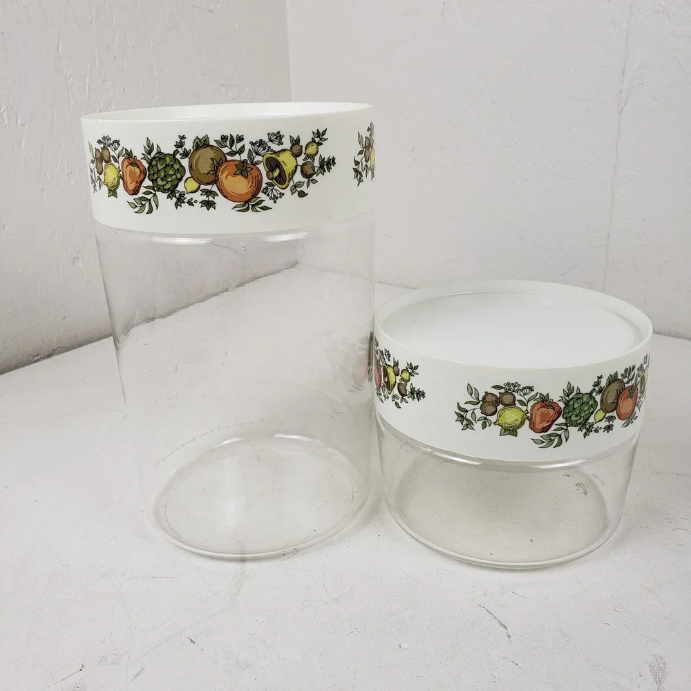 Vintage Pyrex Spice of Life Glass Canister Set of 2 With Lids Made in USA
